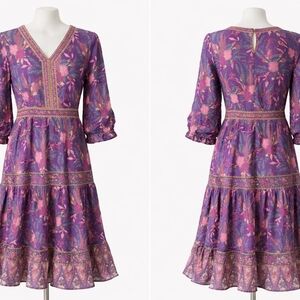 Chic Long Sleeve Floral Dress in Purple